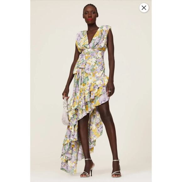 Bronx & Banco Dresses & Skirts - Bronx and Banco Lavender and Yellow Floral Ruffle High-Low Maxi Dress
